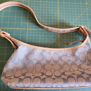 Coach Blue and Tan Shoulder Bag with Signature Pattern